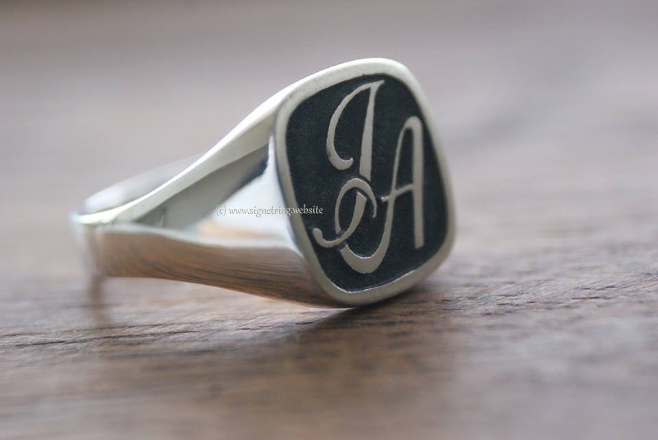 Silver ring engraving monogram