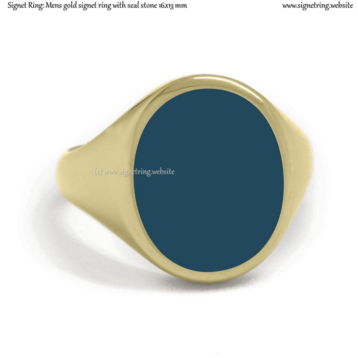 Mens gold signet ring with seal (stone 16x13 mm ~ 0.63x0.51 inch)