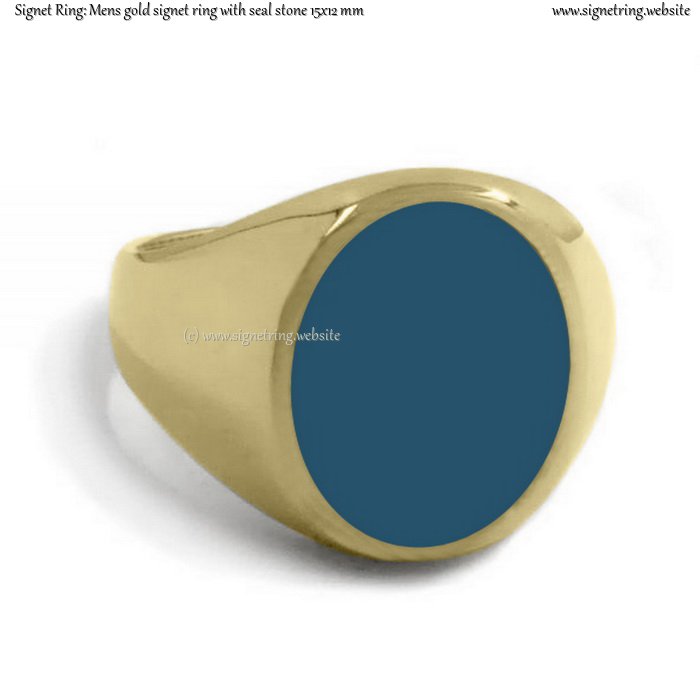 Mens gold signet ring with seal (stone 15x12 mm ~ 0.59x0.47 inch)