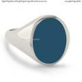 Mens white gold signet ring with seal stone 14x11 mm