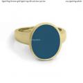 Womens gold signet ring with seal stone 13x11 mm