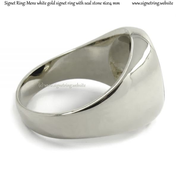 Mens white gold signet ring with seal (stone 16x14 mm ~ 0.63x0.55 inch ...