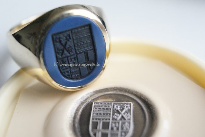 Mens signet ring with engraving family crest shield